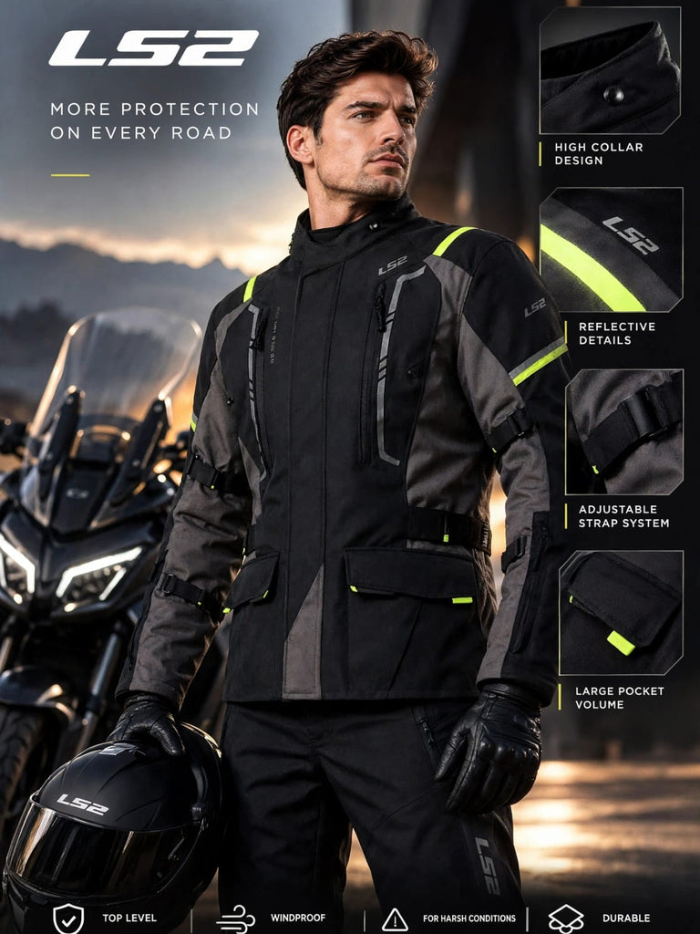 LS2 NARVIK MAN JACKET GREY BLACK HI-VI YELLOW
