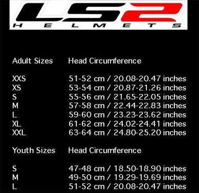 Head Size Chart For Racing